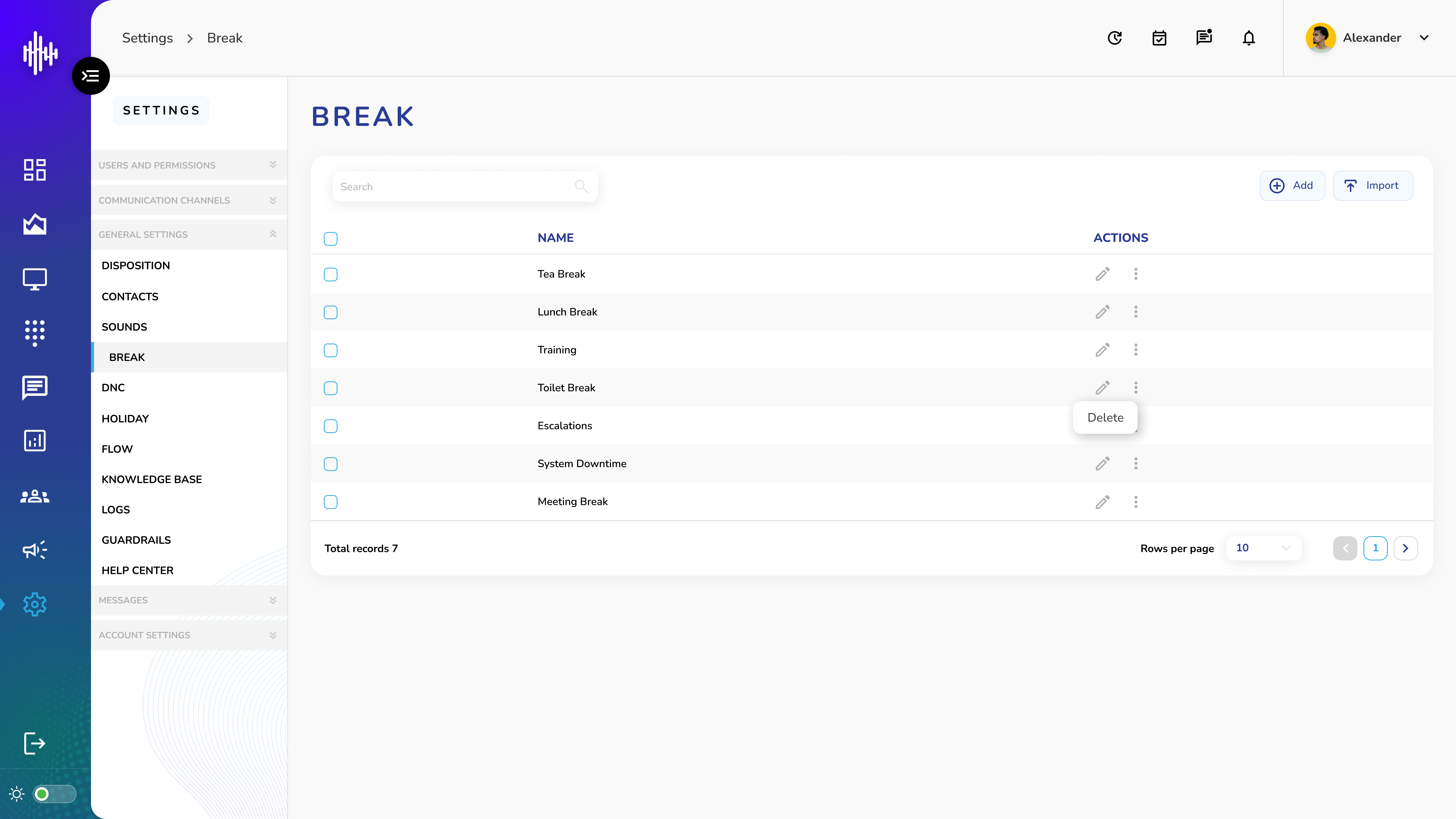 Break-Listing Screen